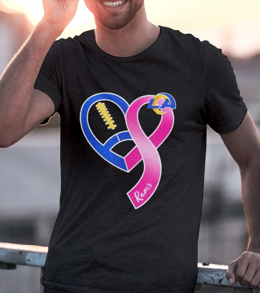 Los Angeles Rams Breast Cancer Awareness LA Ribbon Heart 2026 T-Shirt