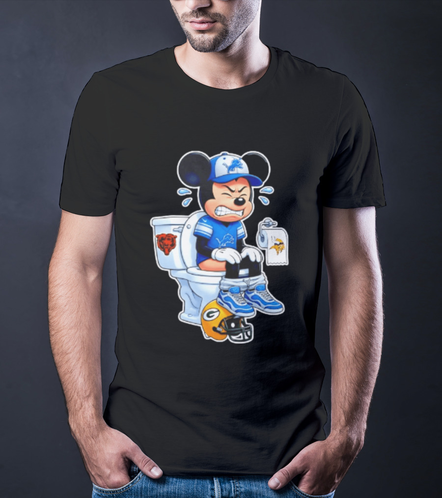 Detroit Lions Mickey Toilet Beating Bears Vikings Packers Football T-Shirt
