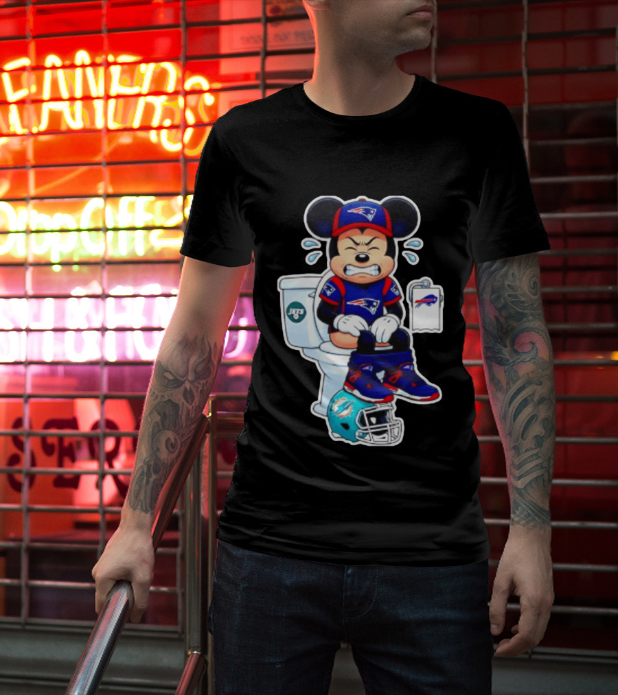 Mickey Patriots Jets Bills Dolphins Toilet Humor Football T-Shirt