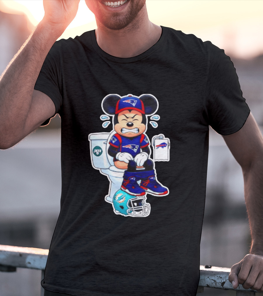 Mickey Patriots Jets Bills Dolphins Toilet Humor Football T-Shirt