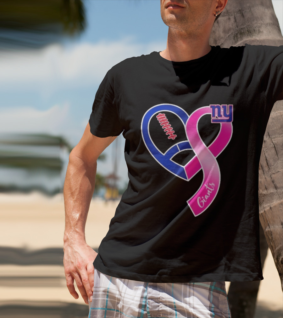 New York Giants Pink Heart Ribbon Breast Cancer Awareness 2026 T-Shirt