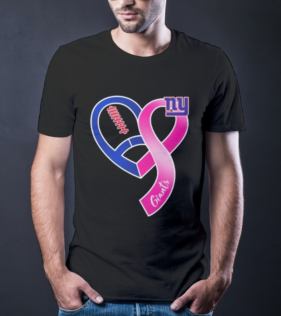 New York Giants Pink Heart Ribbon Breast Cancer Awareness 2026 T-Shirt