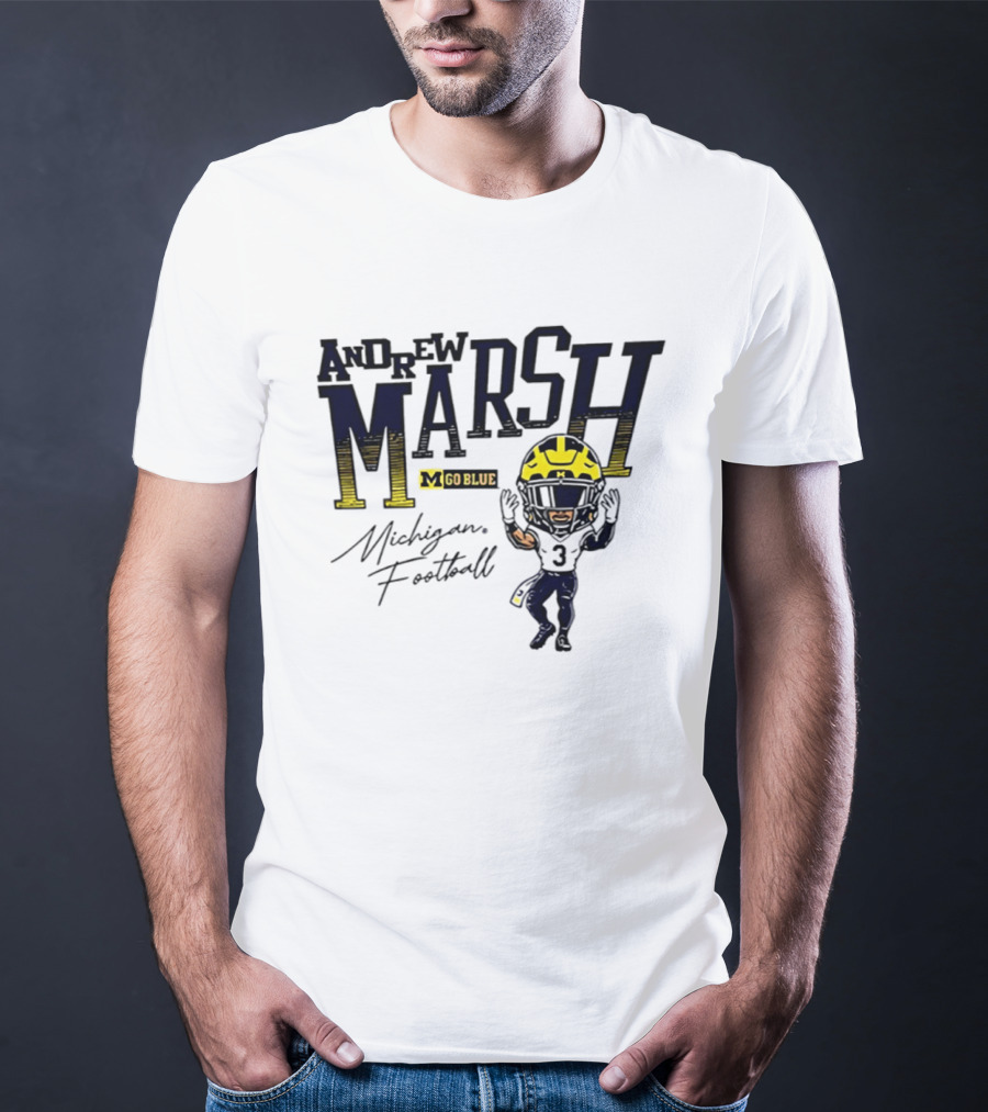 Andrew Marsh Go Blue Michigan Football Player Caricature T-Shirt