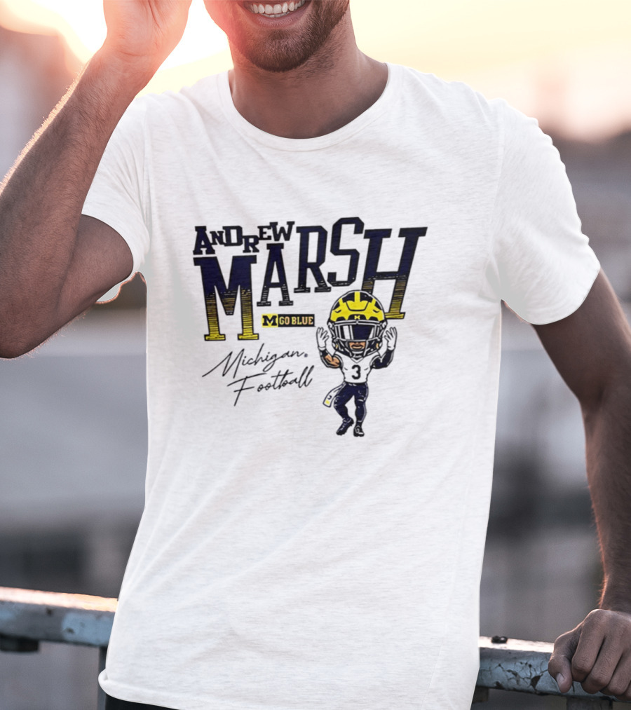 Andrew Marsh Go Blue Michigan Football Player Caricature T-Shirt