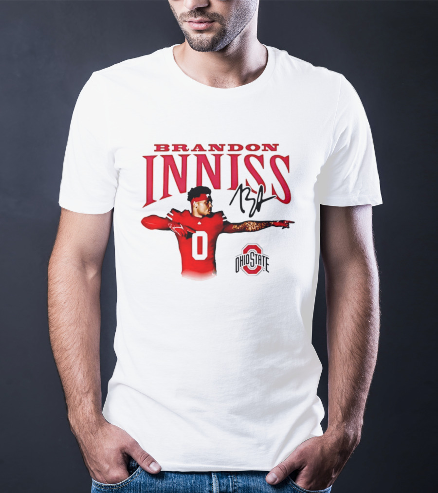 Brandon Inniss Ohio State Buckeyes Football Player Number 0 Action Pose Signature T-Shirt