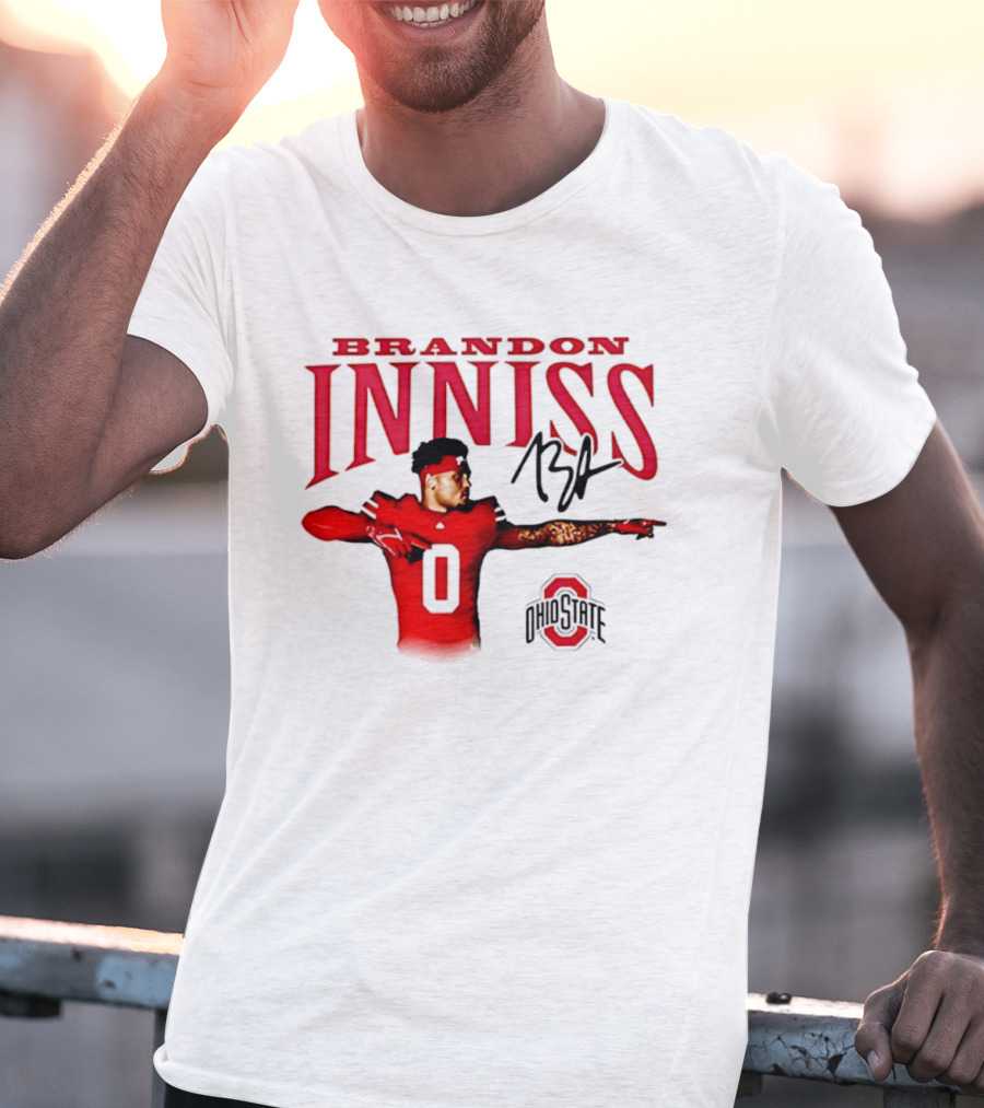 Brandon Inniss Ohio State Buckeyes Football Player Number 0 Action Pose Signature T-Shirt