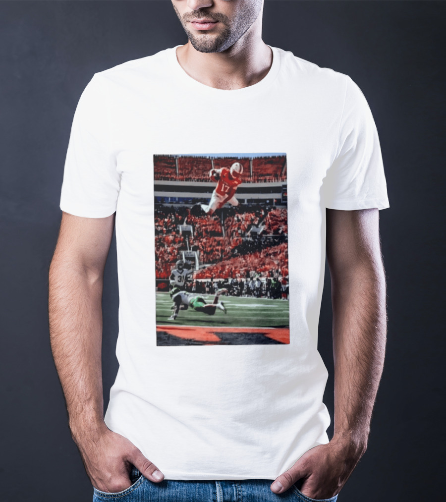 Brennan Presley Oklahoma State Cowboys Touchdown Football Action Stadium Scene T-Shirt