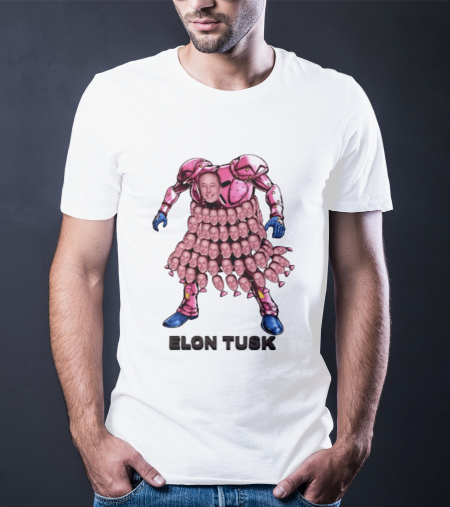 Elon Tusk Pink Armor Mosaic Elon Musk Faces T-Shirt