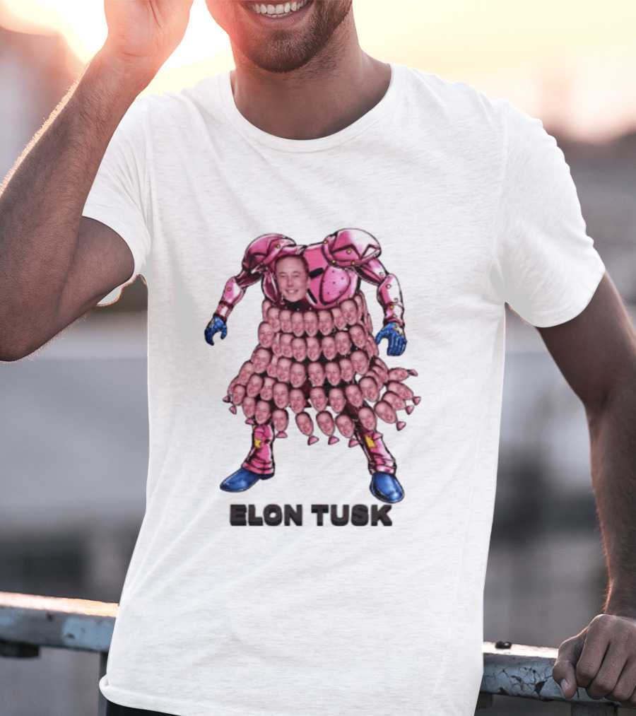 Elon Tusk Pink Armor Mosaic Elon Musk Faces T-Shirt