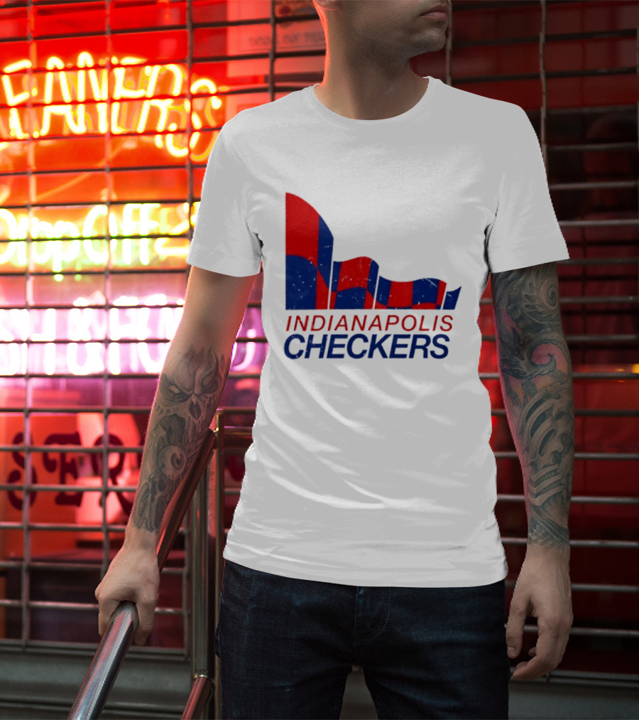 Indianapolis Checkers Vintage Hockey Team Red And Blue Flag T-Shirt