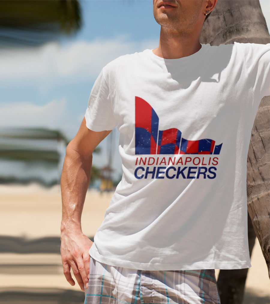 Indianapolis Checkers Vintage Hockey Team Red And Blue Flag T-Shirt