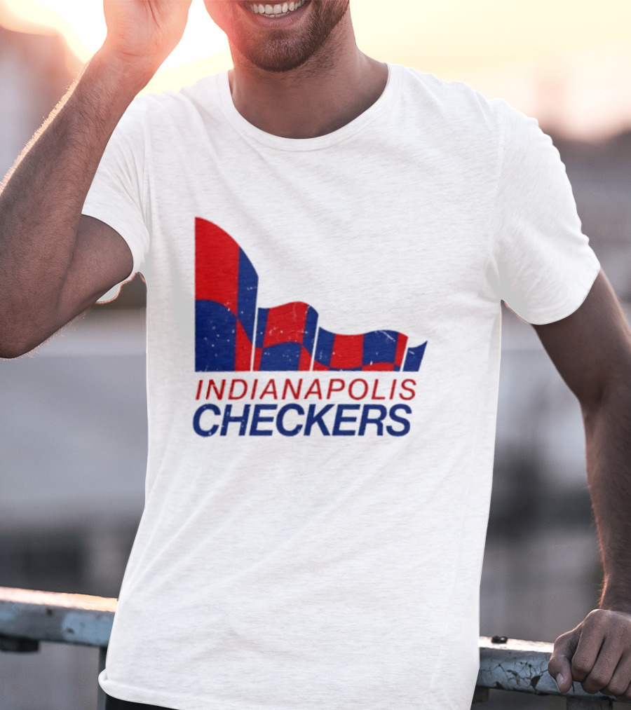Indianapolis Checkers Vintage Hockey Team Red And Blue Flag T-Shirt