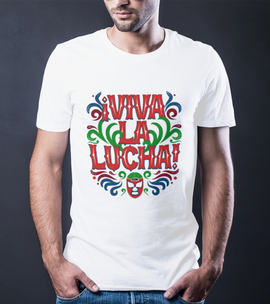 Viva La Lucha Mask Design With Colorful Swirls And Exclamation Marks T-Shirt