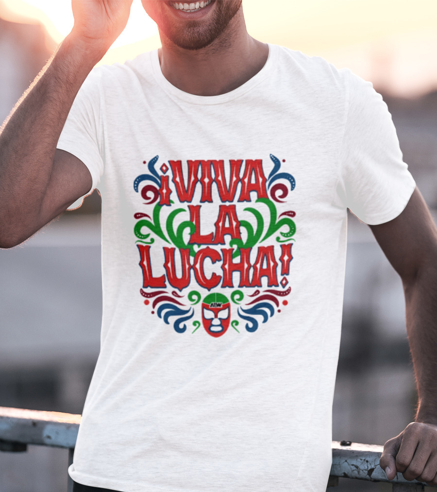 Viva La Lucha Mask Design With Colorful Swirls And Exclamation Marks T-Shirt