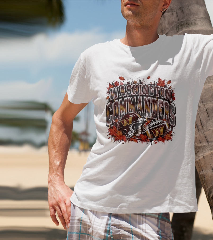 Washington Commanders Football Helmet Autumn Leaves 2026 T-Shirt