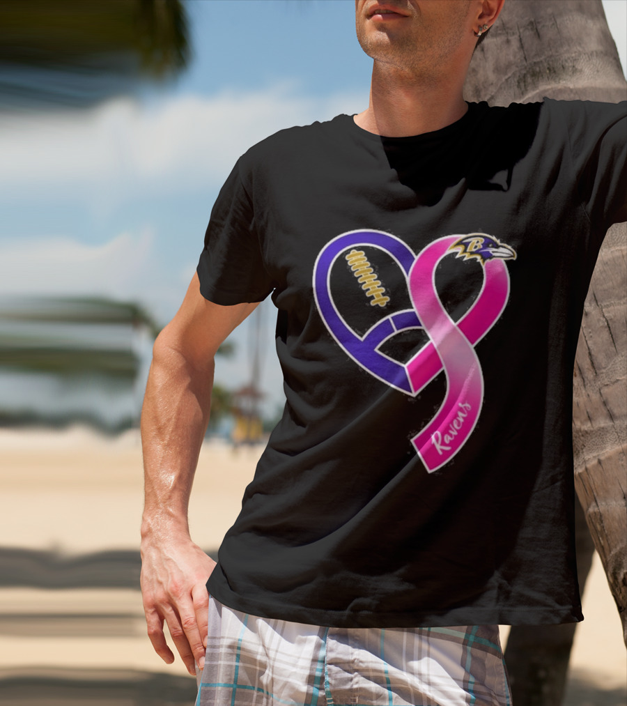 Baltimore Ravens Breast Cancer Awareness Heart Ribbon 2026 T-Shirt