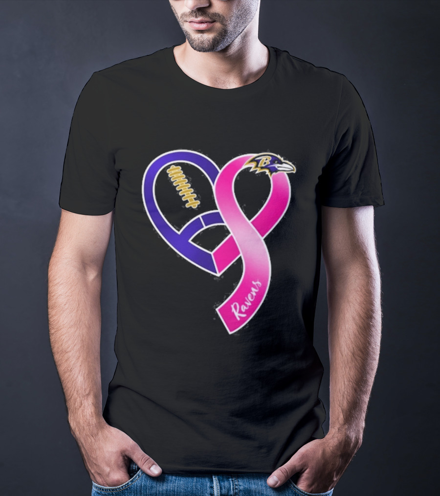 Baltimore Ravens Breast Cancer Awareness Heart Ribbon 2026 T-Shirt