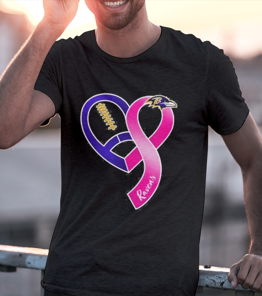 Baltimore Ravens Breast Cancer Awareness Heart Ribbon 2026 T-Shirt
