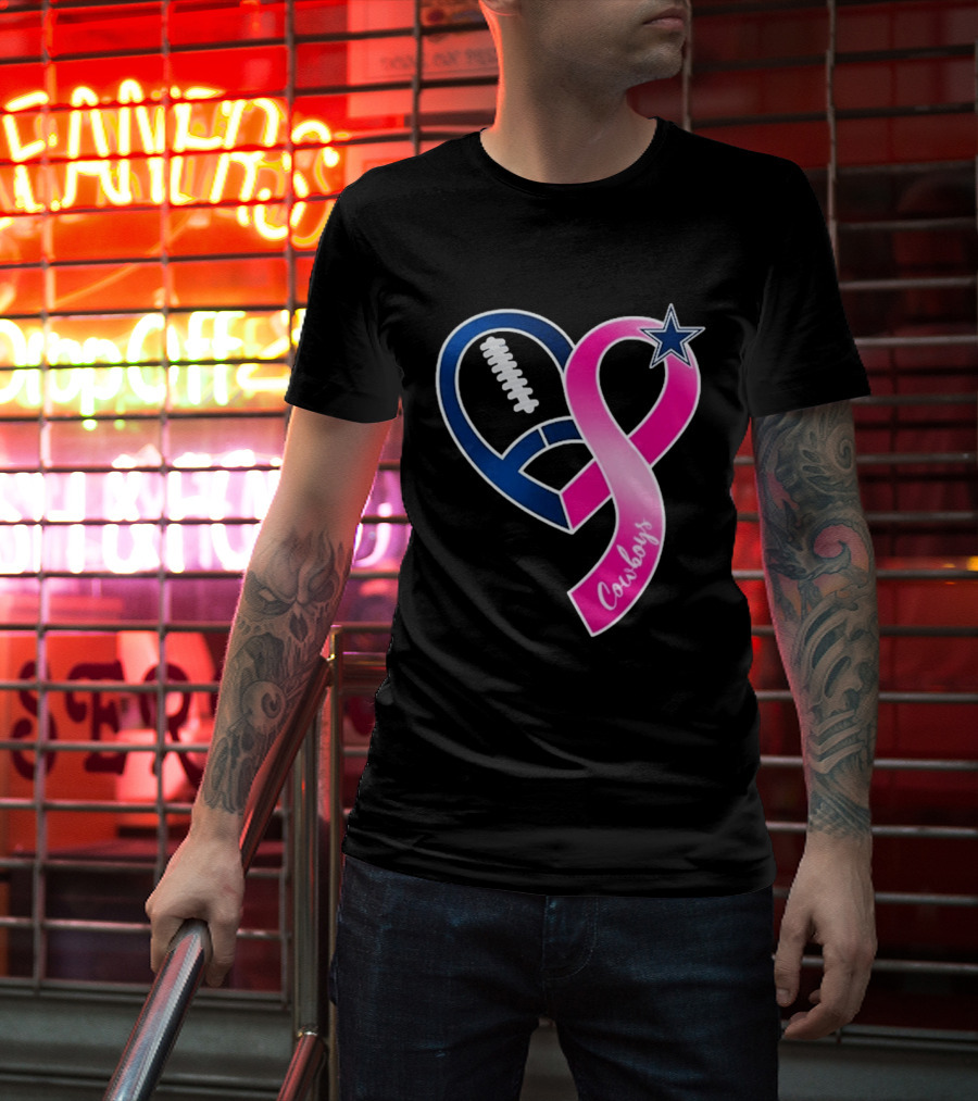 Dallas Cowboys Pink Ribbon Heart Breast Cancer Awareness 2026 T-Shirt
