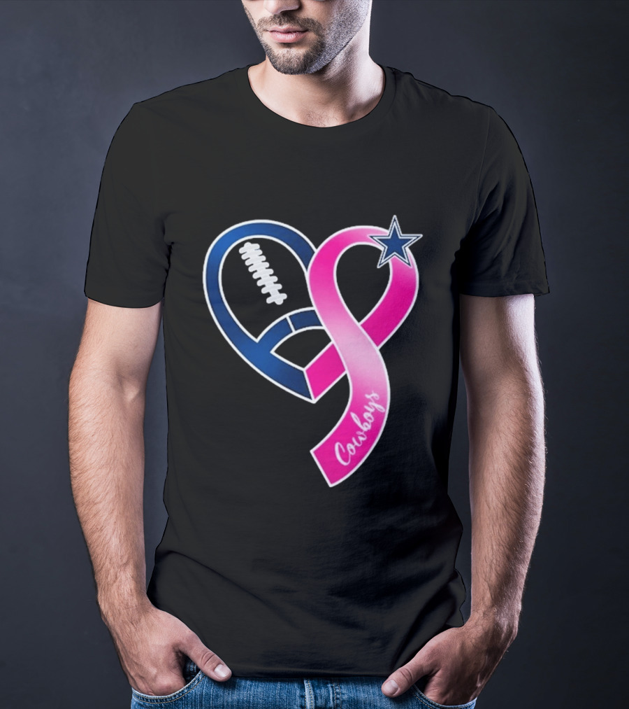 Dallas Cowboys Pink Ribbon Heart Breast Cancer Awareness 2026 T-Shirt