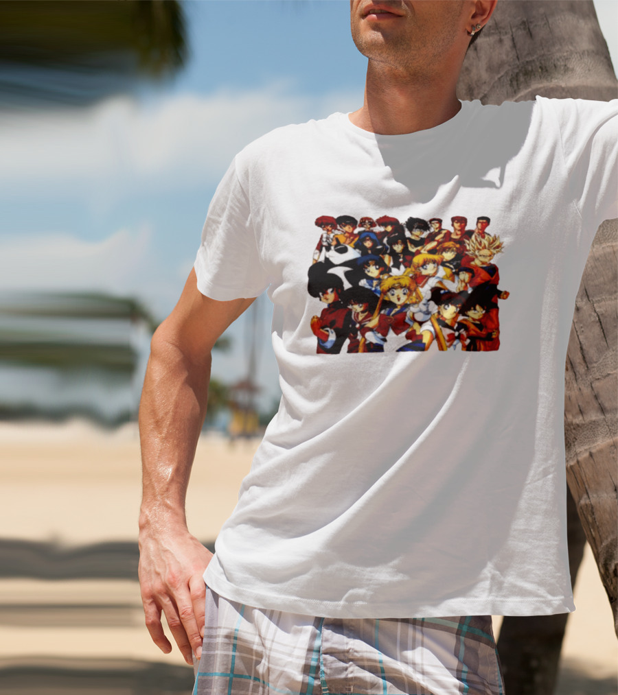 Anime Collage 9 Cartoon Sailor Moon Dragon Ball Z Characters T-Shirt