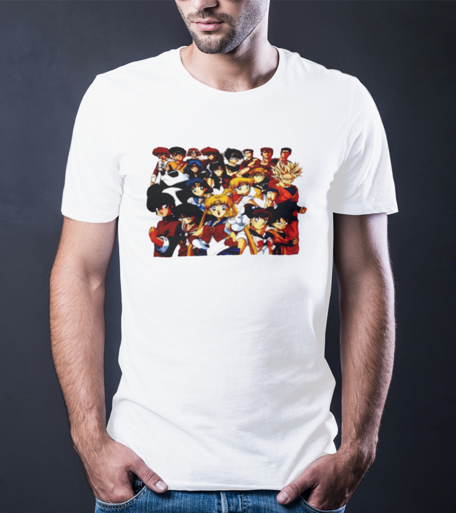 Anime Collage 9 Cartoon Sailor Moon Dragon Ball Z Characters T-Shirt