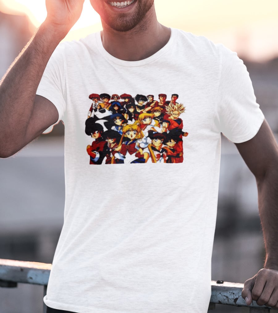 Anime Collage 9 Cartoon Sailor Moon Dragon Ball Z Characters T-Shirt