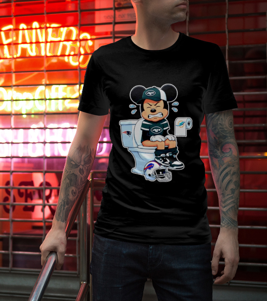 Mickey Jets Toilet Frustration Patriots Dolphins Bills Rivalry T-Shirt
