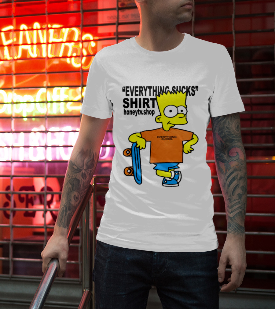 Bart Simpson Everything Sucks Skateboard Homage The Simpsons T-Shirt