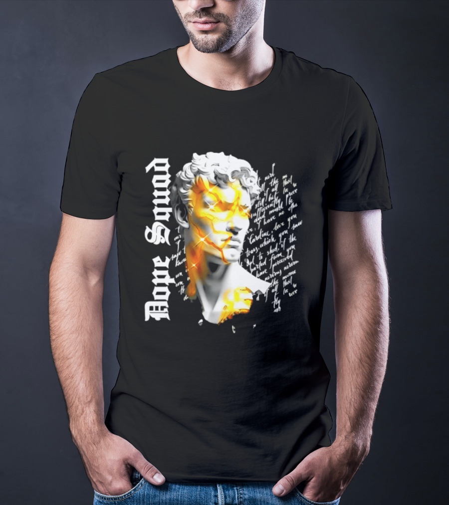 Dope Squad Greek Statue Golden Cracks Text Overlay T-Shirt