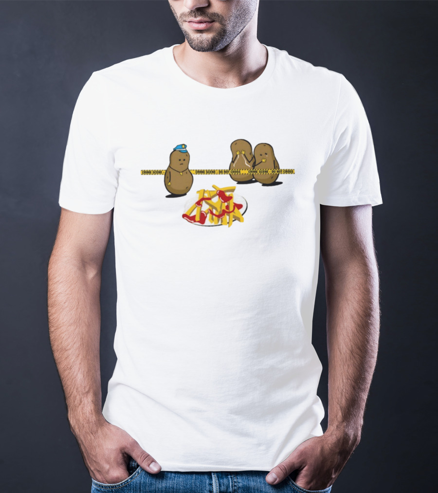 Crime Scene Do Not Cross Potato Fries Funny Cartoon Mash Up T-Shirt