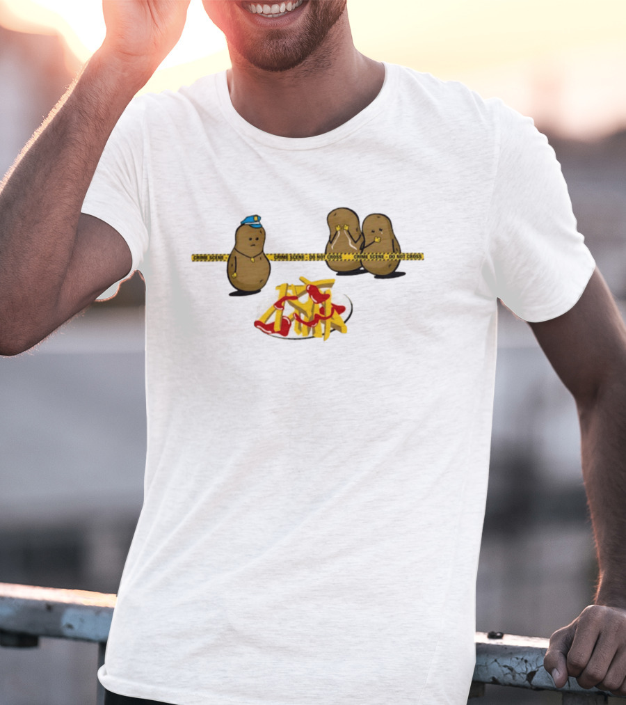 Crime Scene Do Not Cross Potato Fries Funny Cartoon Mash Up T-Shirt