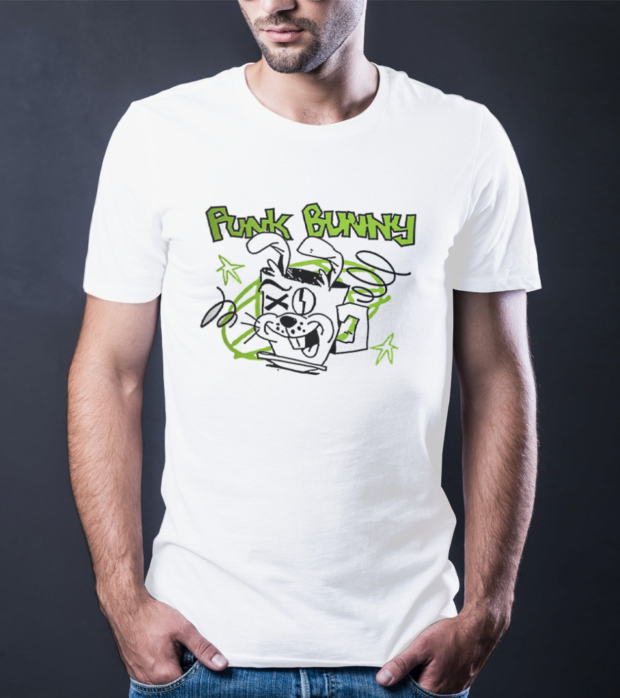 Punk Bunny Coffee Green Day Style Spiral Stars T-Shirt