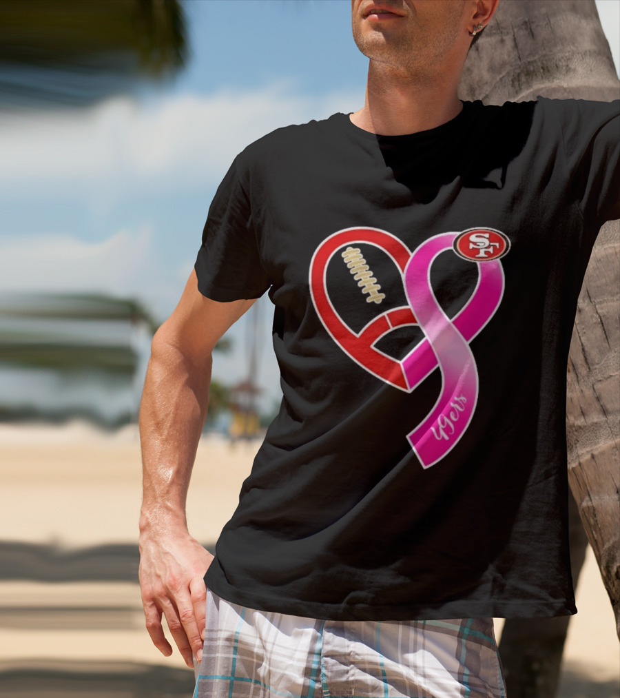 San Francisco 49ers Pink Ribbon Heart Breast Cancer Awareness 2026 T-Shirt