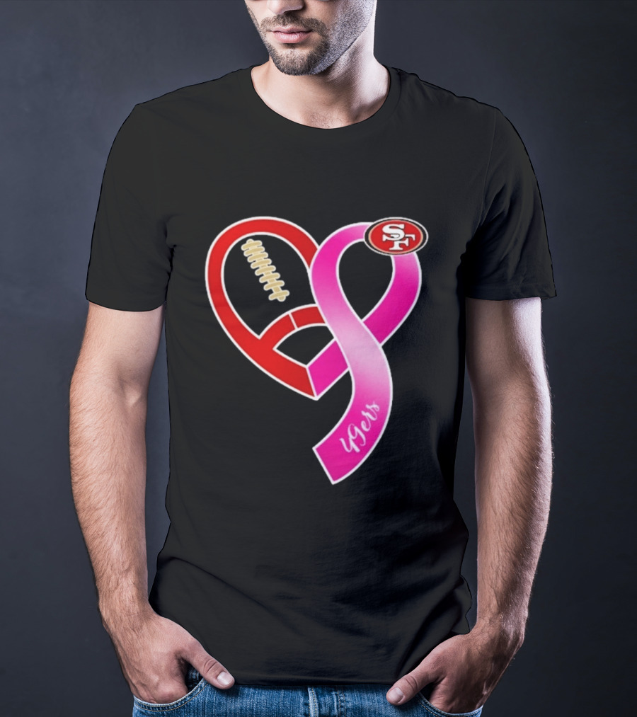 San Francisco 49ers Pink Ribbon Heart Breast Cancer Awareness 2026 T-Shirt