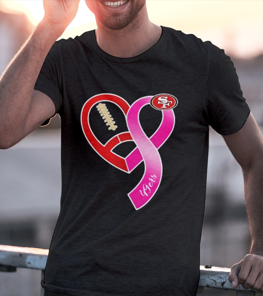 San Francisco 49ers Pink Ribbon Heart Breast Cancer Awareness 2026 T-Shirt