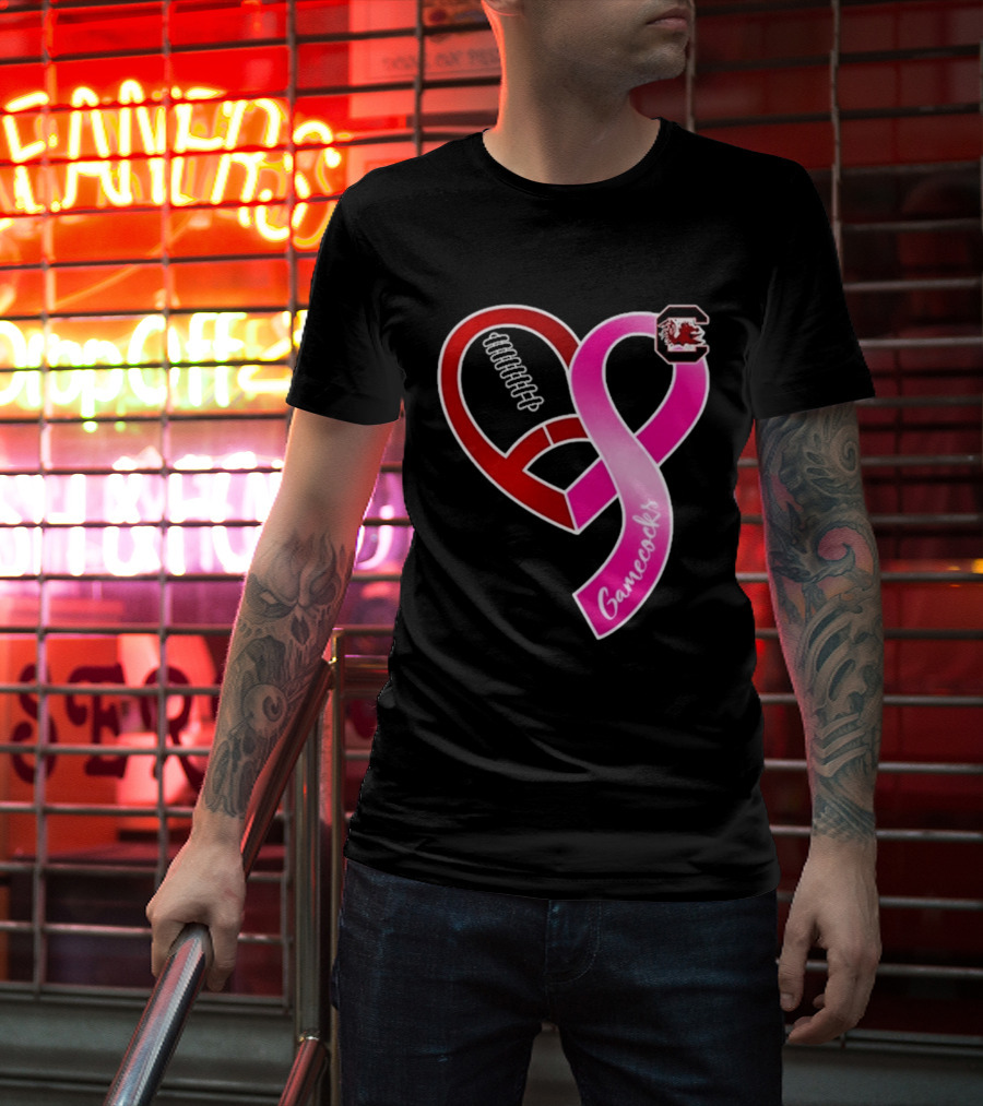 South Carolina Gamecocks Breast Cancer Awareness Ribbon Heart 2026 T-Shirt