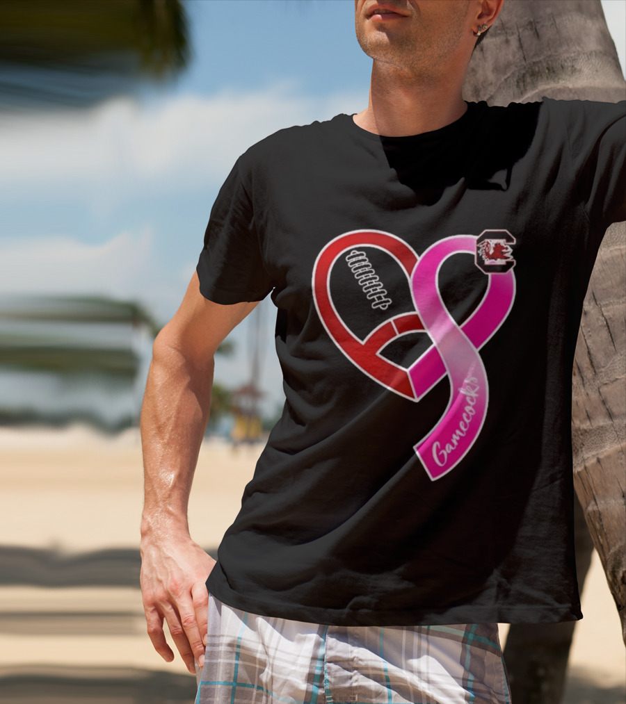 South Carolina Gamecocks Breast Cancer Awareness Ribbon Heart 2026 T-Shirt