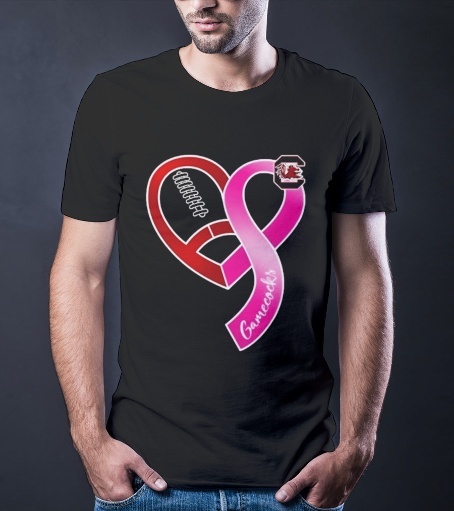 South Carolina Gamecocks Breast Cancer Awareness Ribbon Heart 2026 T-Shirt
