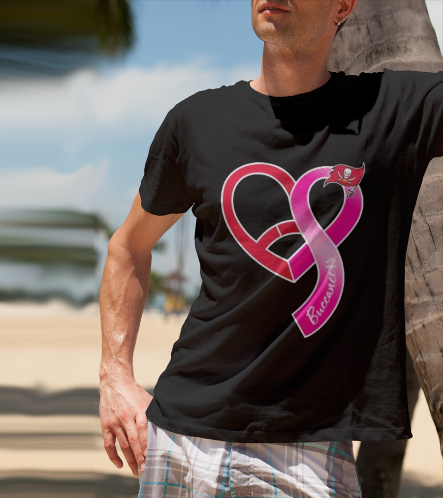 Tampa Bay Buccaneers Heart Ribbon Breast Cancer Awareness 2026 Flag T-Shirt