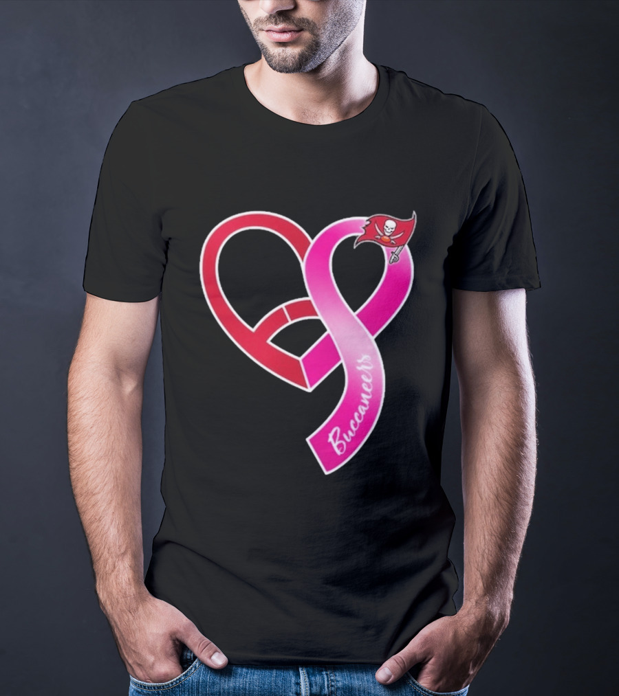 Tampa Bay Buccaneers Heart Ribbon Breast Cancer Awareness 2026 Flag T-Shirt