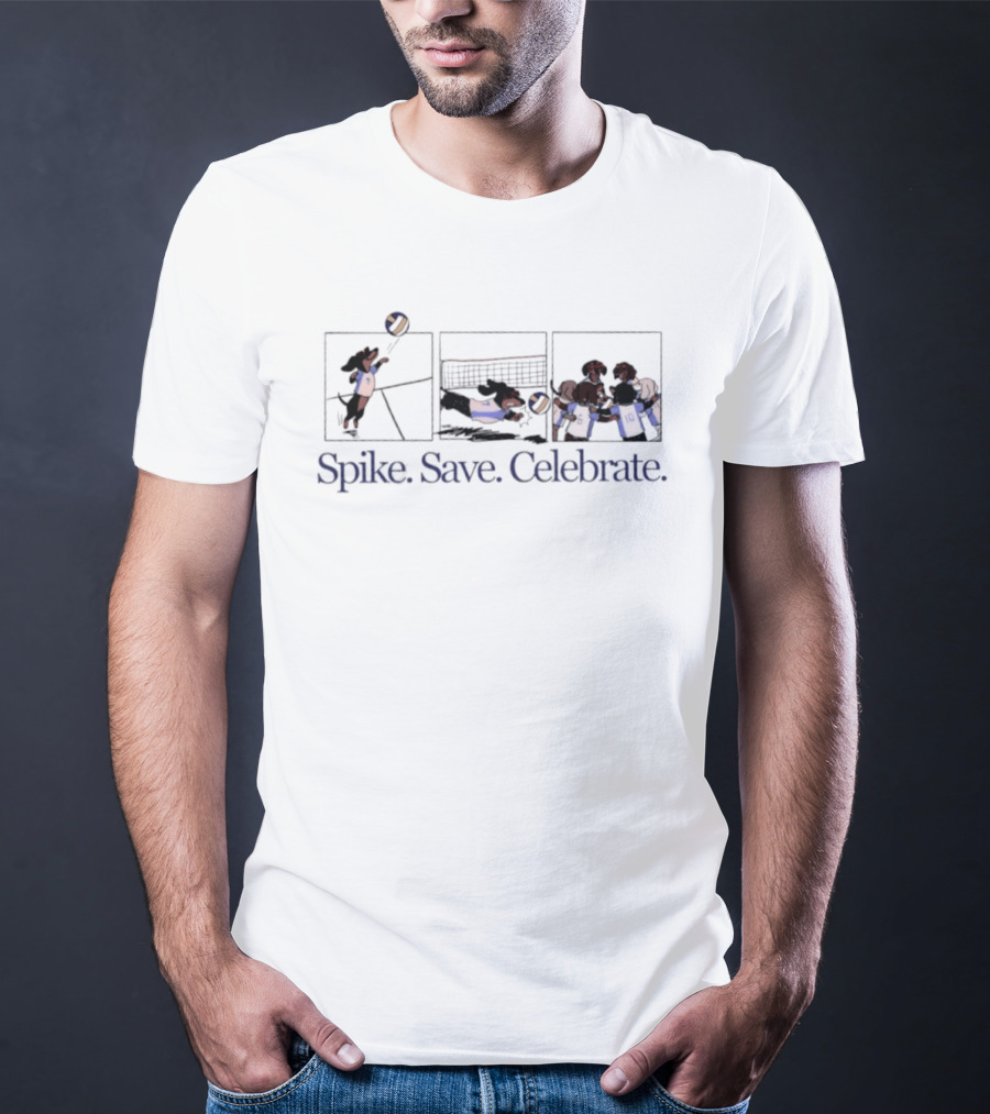 Spike Save Celebrate Dachshund Volleyball Comic Panels T-Shirt