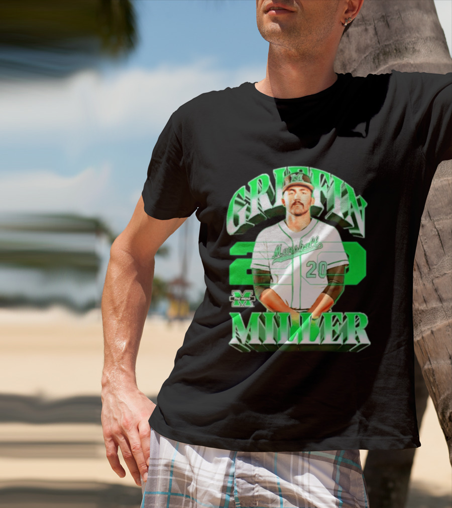 Marshall Thundering Herd NCAA Baseball Griffin Miller 20 Player Image T-Shirt