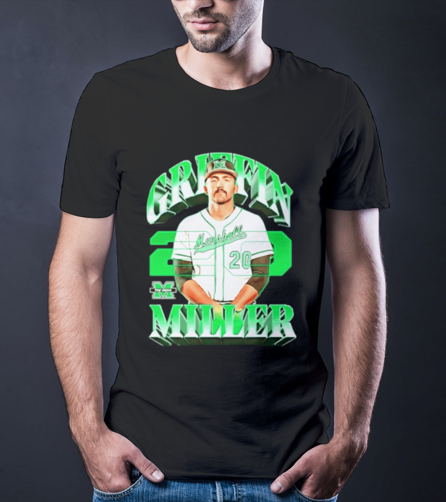 Marshall Thundering Herd NCAA Baseball Griffin Miller 20 Player Image T-Shirt
