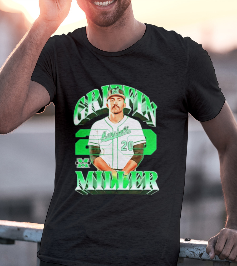 Marshall Thundering Herd NCAA Baseball Griffin Miller 20 Player Image T-Shirt