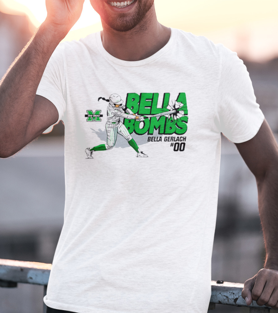 Marshall Thundering Herd Bella Bombs Bella Gerlach #00 NCAA Softball T-Shirt