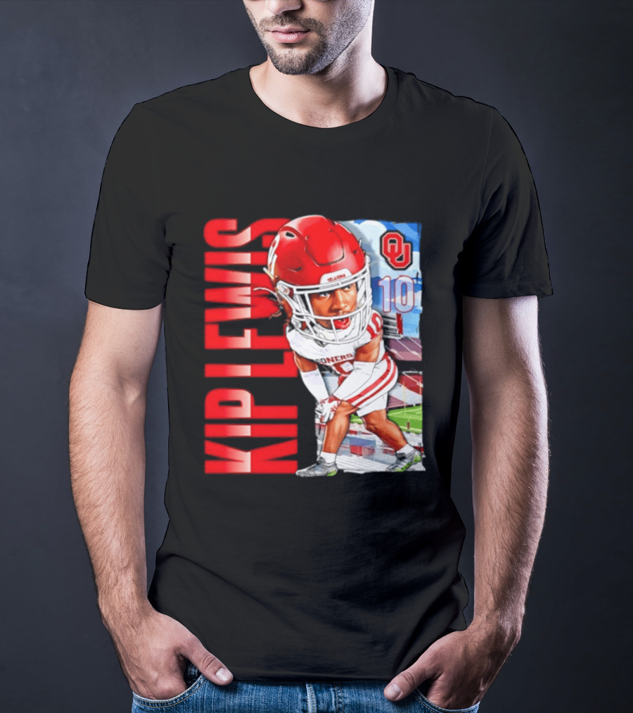 Kip Lewis 10 Oklahoma Sooners NCAA Football Player Caricature T-Shirt