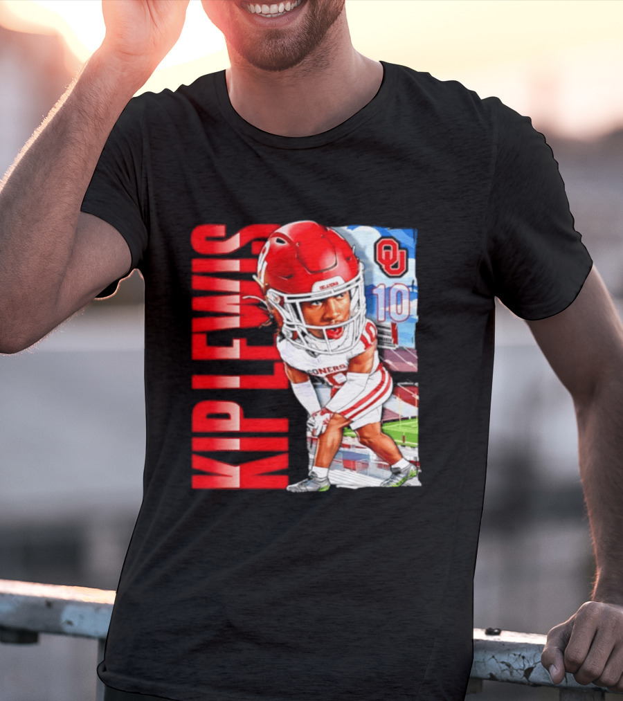 Kip Lewis 10 Oklahoma Sooners NCAA Football Player Caricature T-Shirt