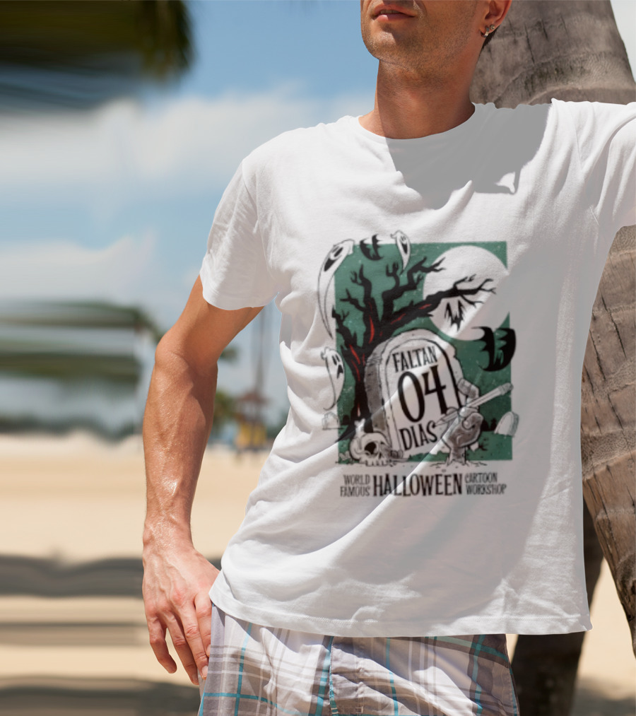 Faltan 04 Dias World Famous Halloween Cartoon Workshop Spooky Tree And Bats T-Shirt
