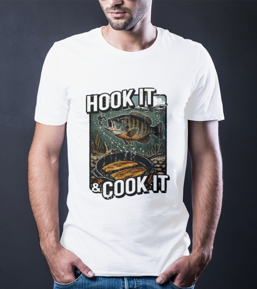 Hook It And Cook It Fishing Panfish Cast Iron Skillet T-Shirt